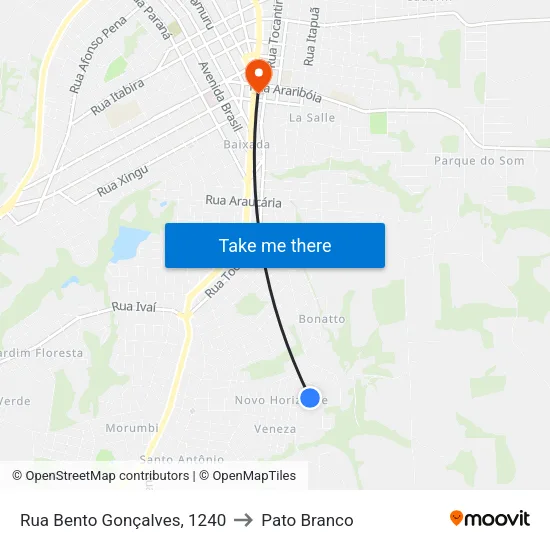 Rua Bento Gonçalves, 1240 to Pato Branco map