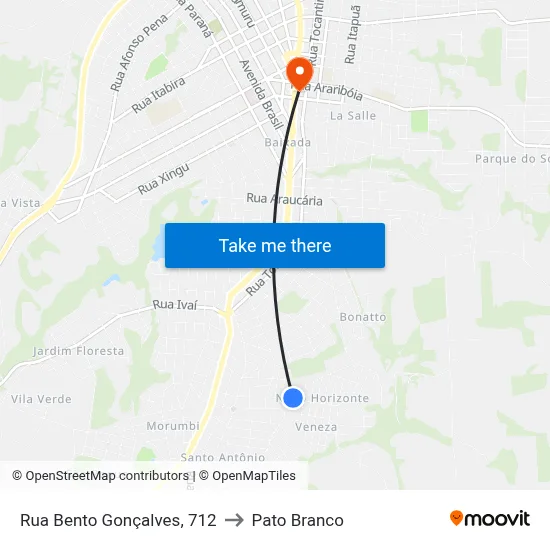 Rua Bento Gonçalves, 712 to Pato Branco map