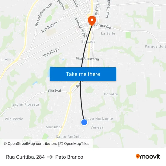 Rua Curitiba, 284 to Pato Branco map