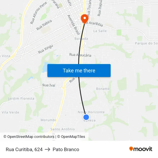 Rua Curitiba, 624 to Pato Branco map