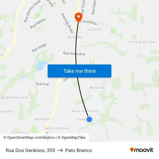 Rua Dos Gerânios, 355 to Pato Branco map