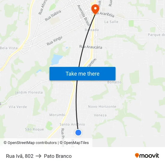 Rua Ivã, 802 to Pato Branco map