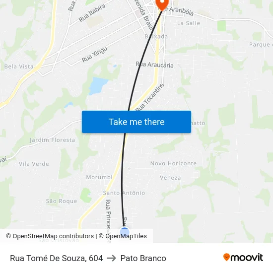 Rua Tomé De Souza, 604 to Pato Branco map