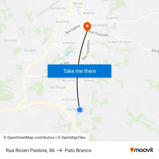 Rua Ricieri Pastore, 86 to Pato Branco map