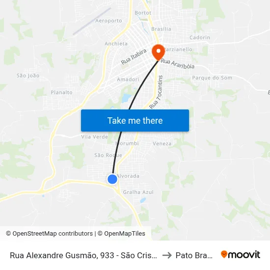 Rua Alexandre Gusmão, 933 - São Cristóvão to Pato Branco map