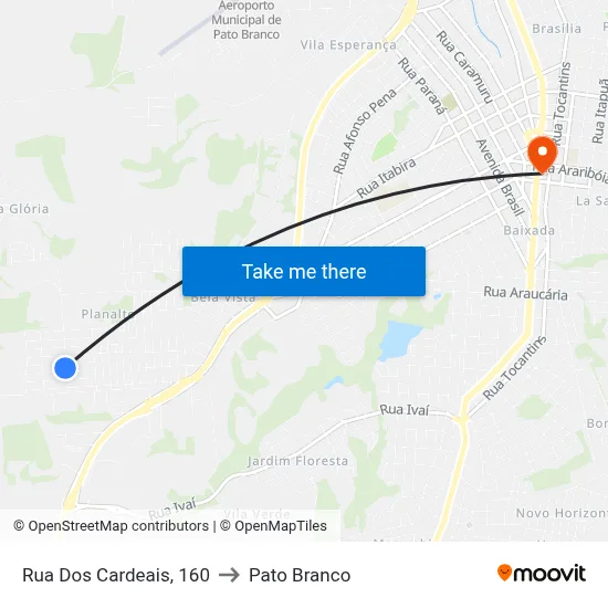 Rua Dos Cardeais, 160 to Pato Branco map