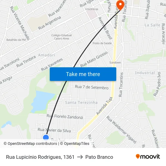 Rua Lupicínio Rodrigues, 1361 to Pato Branco map