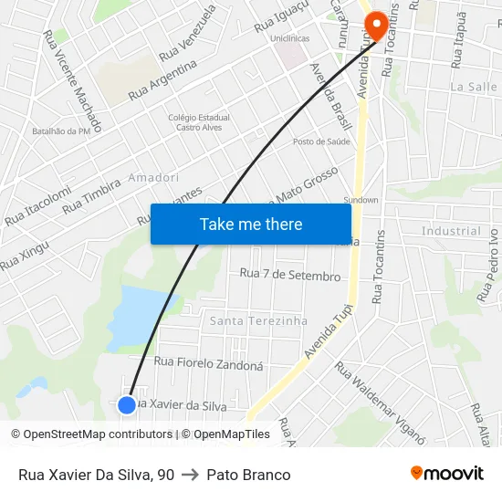 Rua Xavier Da Silva, 90 to Pato Branco map