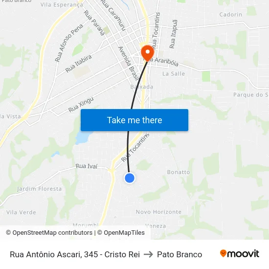 Rua Antônio Ascari, 345 - Cristo Rei to Pato Branco map