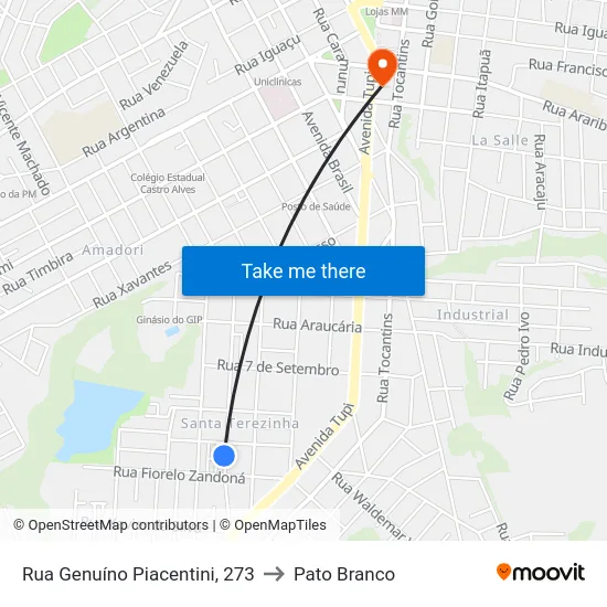 Rua Genuíno Piacentini, 273 to Pato Branco map