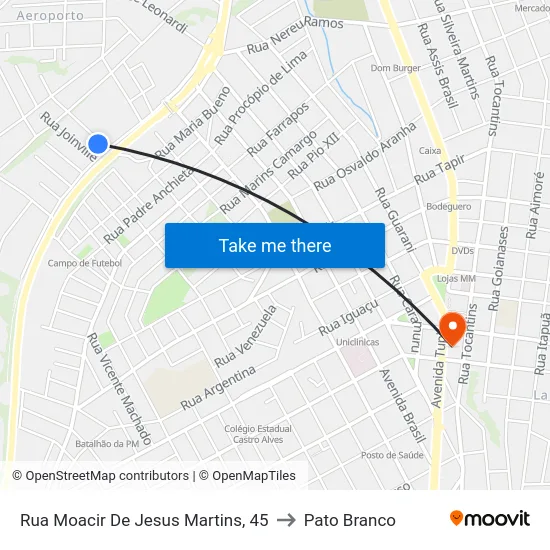 Rua Moacir De Jesus Martins, 45 to Pato Branco map