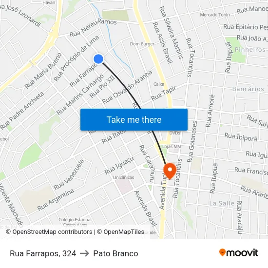 Rua Farrapos, 324 to Pato Branco map