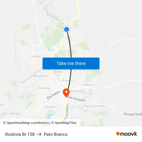 Rodovia Br 158 to Pato Branco map