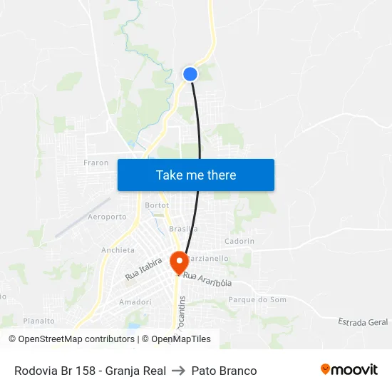 Rodovia Br 158 - Granja Real to Pato Branco map