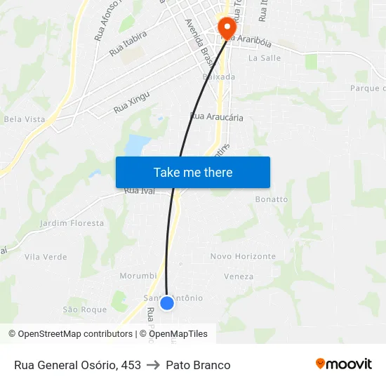 Rua General Osório, 453 to Pato Branco map