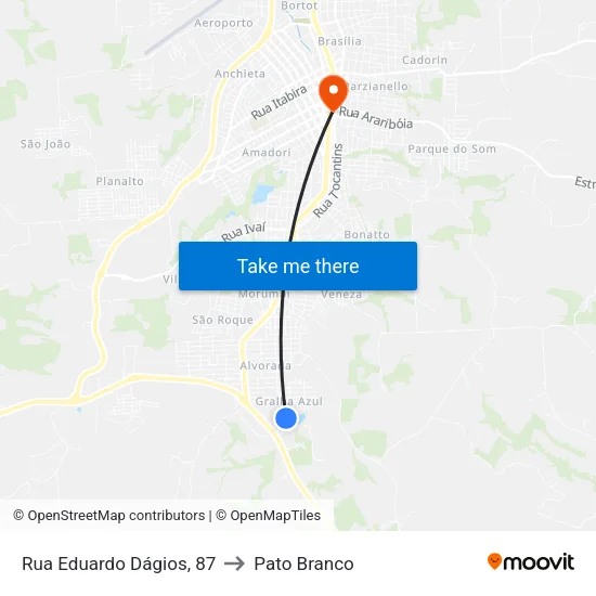 Rua Eduardo Dágios, 87 to Pato Branco map