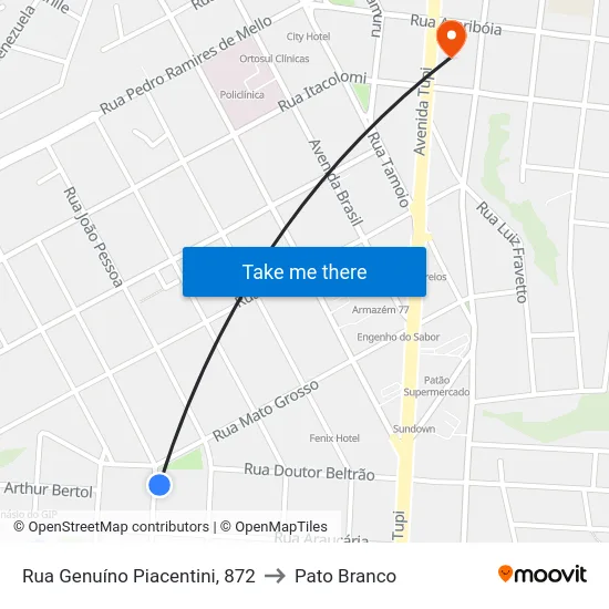 Rua Genuíno Piacentini, 872 to Pato Branco map