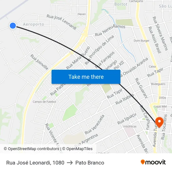 Rua José Leonardi, 1080 to Pato Branco map