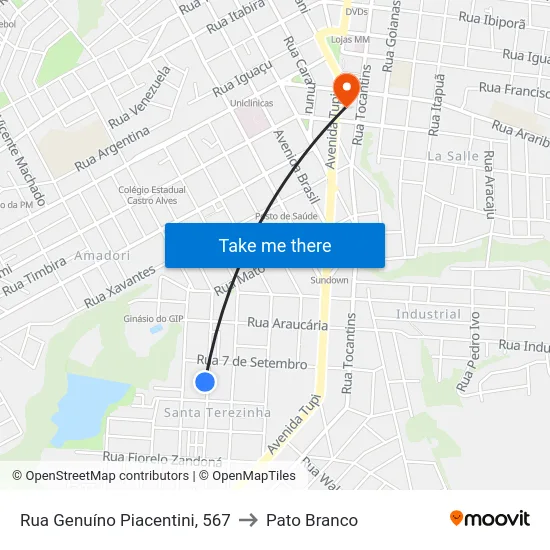 Rua Genuíno Piacentini, 567 to Pato Branco map