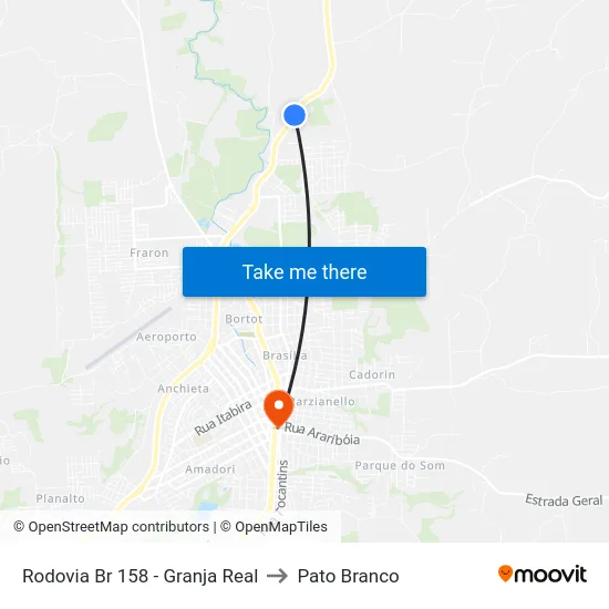 Rodovia Br 158 - Granja Real to Pato Branco map