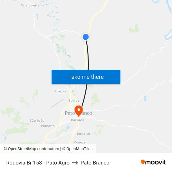 Rodovia Br 158 - Pato Agro to Pato Branco map