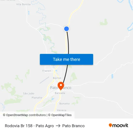Rodovia Br 158 - Pato Agro to Pato Branco map