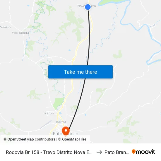 Rodovia Br 158 - Trevo Distrito Nova Espero to Pato Branco map
