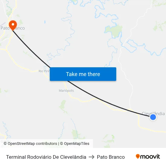 Terminal Rodoviário De Clevelândia to Pato Branco map