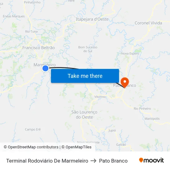 Terminal Rodoviário De Marmeleiro to Pato Branco map