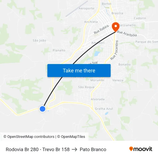 Rodovia Br 280 - Trevo Br 158 to Pato Branco map
