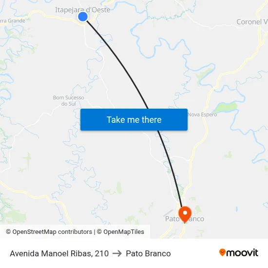 Avenida Manoel Ribas, 210 to Pato Branco map