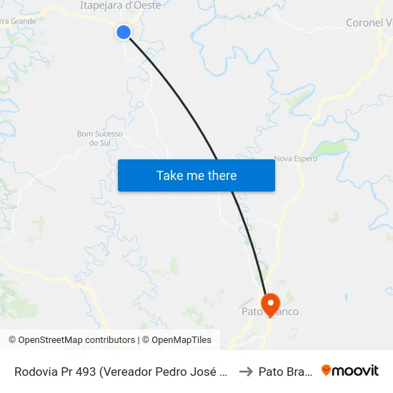 Rodovia Pr 493 (Vereador Pedro José Da Silva) to Pato Branco map