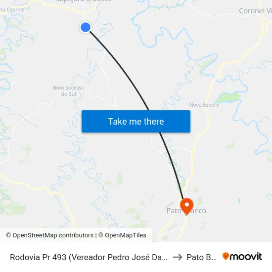 Rodovia Pr 493 (Vereador Pedro José Da Silva) - Coxilha Rica to Pato Branco map