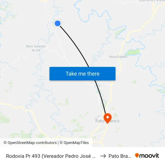Rodovia Pr 493 (Vereador Pedro José Da Silva) to Pato Branco map