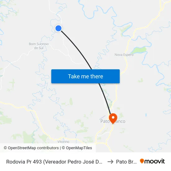 Rodovia Pr 493 (Vereador Pedro José Da Silva) - Ipiranga to Pato Branco map