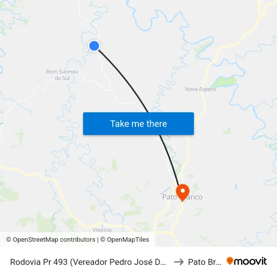 Rodovia Pr 493 (Vereador Pedro José Da Silva) - Ipiranga to Pato Branco map