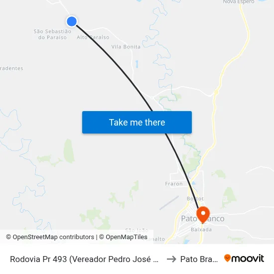 Rodovia Pr 493 (Vereador Pedro José Da Silva) to Pato Branco map