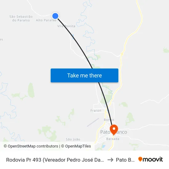 Rodovia Pr 493 (Vereador Pedro José Da Silva) - Sede Gavião to Pato Branco map