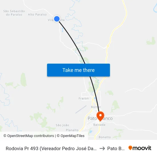 Rodovia Pr 493 (Vereador Pedro José Da Silva) - Vila Bonita to Pato Branco map