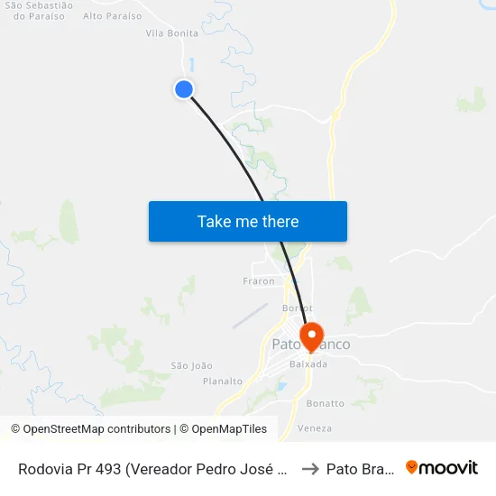 Rodovia Pr 493 (Vereador Pedro José Da Silva) to Pato Branco map
