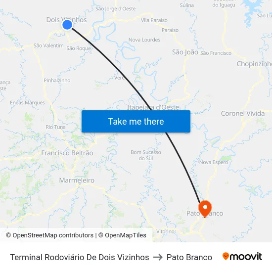 Terminal Rodoviário De Dois Vizinhos to Pato Branco map
