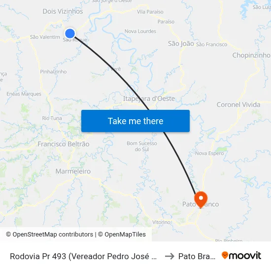 Rodovia Pr 493 (Vereador Pedro José Da Silva) to Pato Branco map