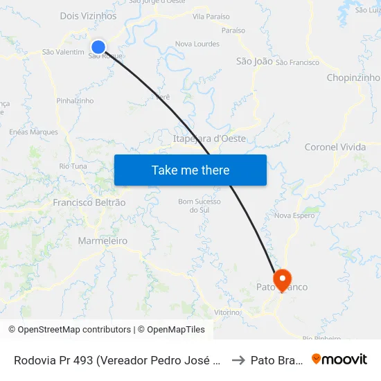 Rodovia Pr 493 (Vereador Pedro José Da Silva) to Pato Branco map