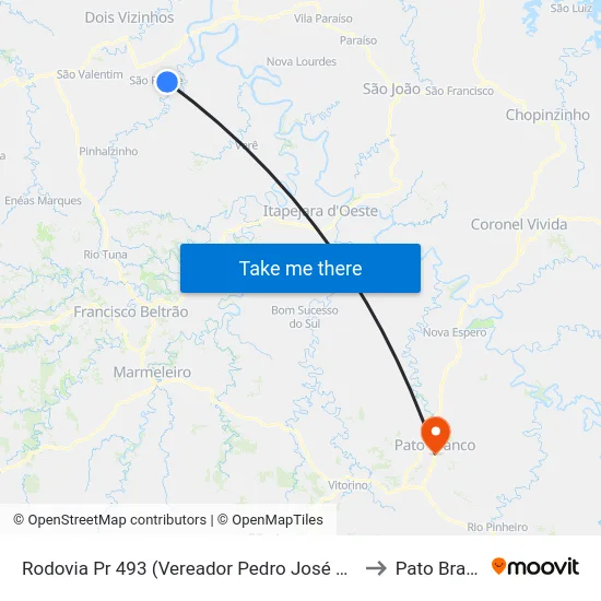Rodovia Pr 493 (Vereador Pedro José Da Silva) to Pato Branco map