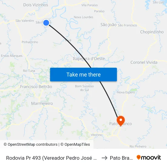 Rodovia Pr 493 (Vereador Pedro José Da Silva) to Pato Branco map