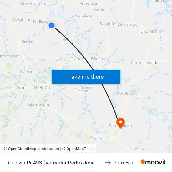 Rodovia Pr 493 (Vereador Pedro José Da Silva) to Pato Branco map