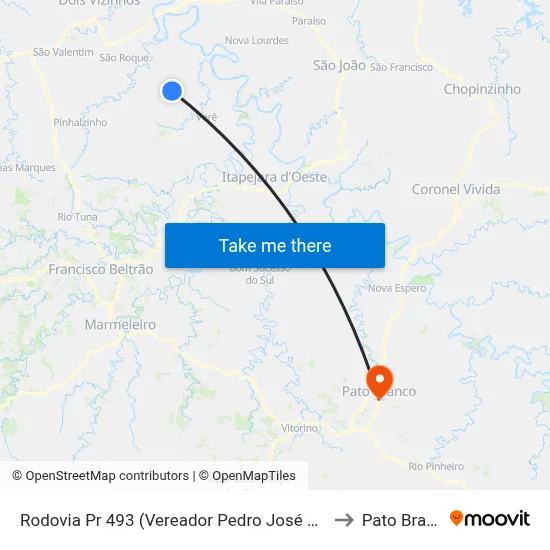 Rodovia Pr 493 (Vereador Pedro José Da Silva) to Pato Branco map