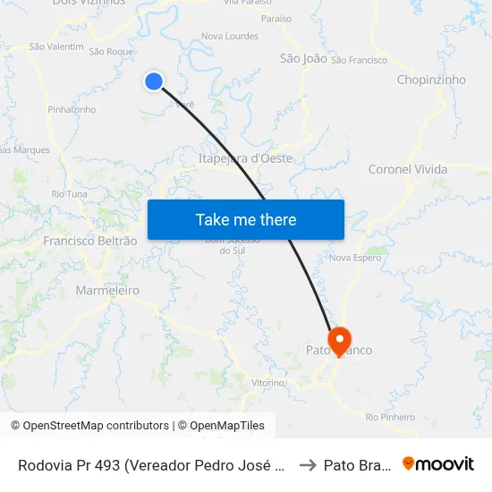 Rodovia Pr 493 (Vereador Pedro José Da Silva) to Pato Branco map