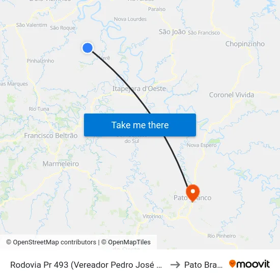Rodovia Pr 493 (Vereador Pedro José Da Silva) to Pato Branco map