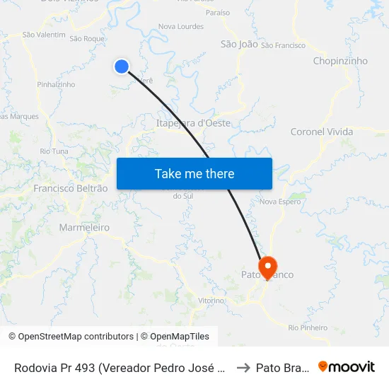 Rodovia Pr 493 (Vereador Pedro José Da Silva) to Pato Branco map